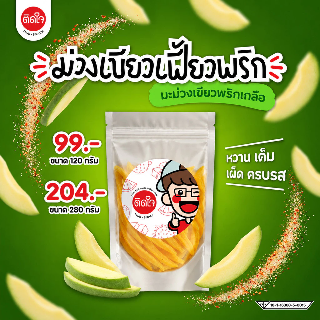 TidjaiThaiSnack มะม่วงเขียวพริกเกลือ 120g.