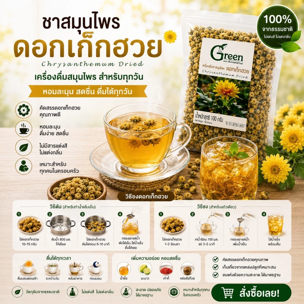 Dr.Green สมุนไพรแห้ง ดอกเก๊กฮวย 100 กรัม ปลอดสาร เกรดA