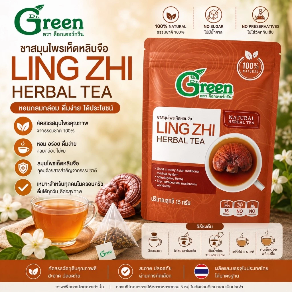 Dr.Green: ชาสมุนไพรเห็ดหลินจือ 15 กรัม (Lingzhi Herbal Tea)