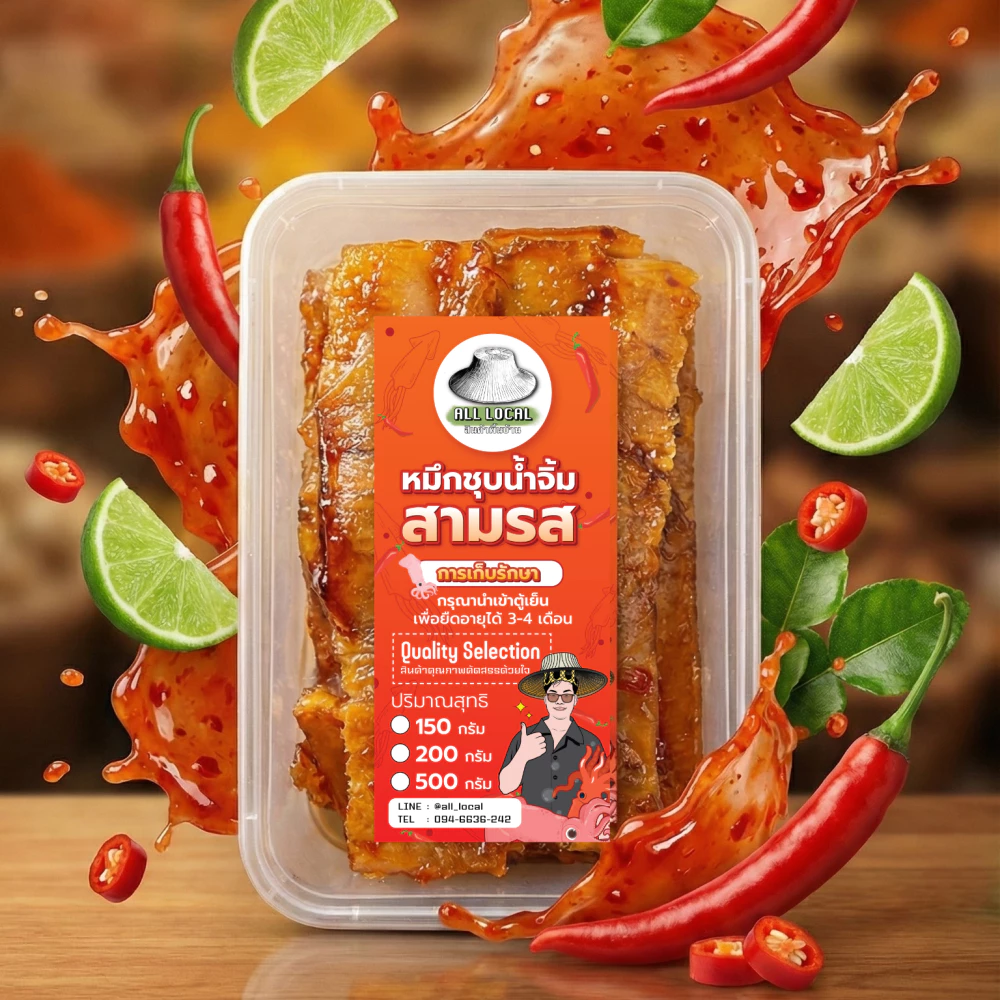 ALL LOCAL-สินค้าพื้นบ้าน ปลาหมึกชุบสามรส 500 กรัม