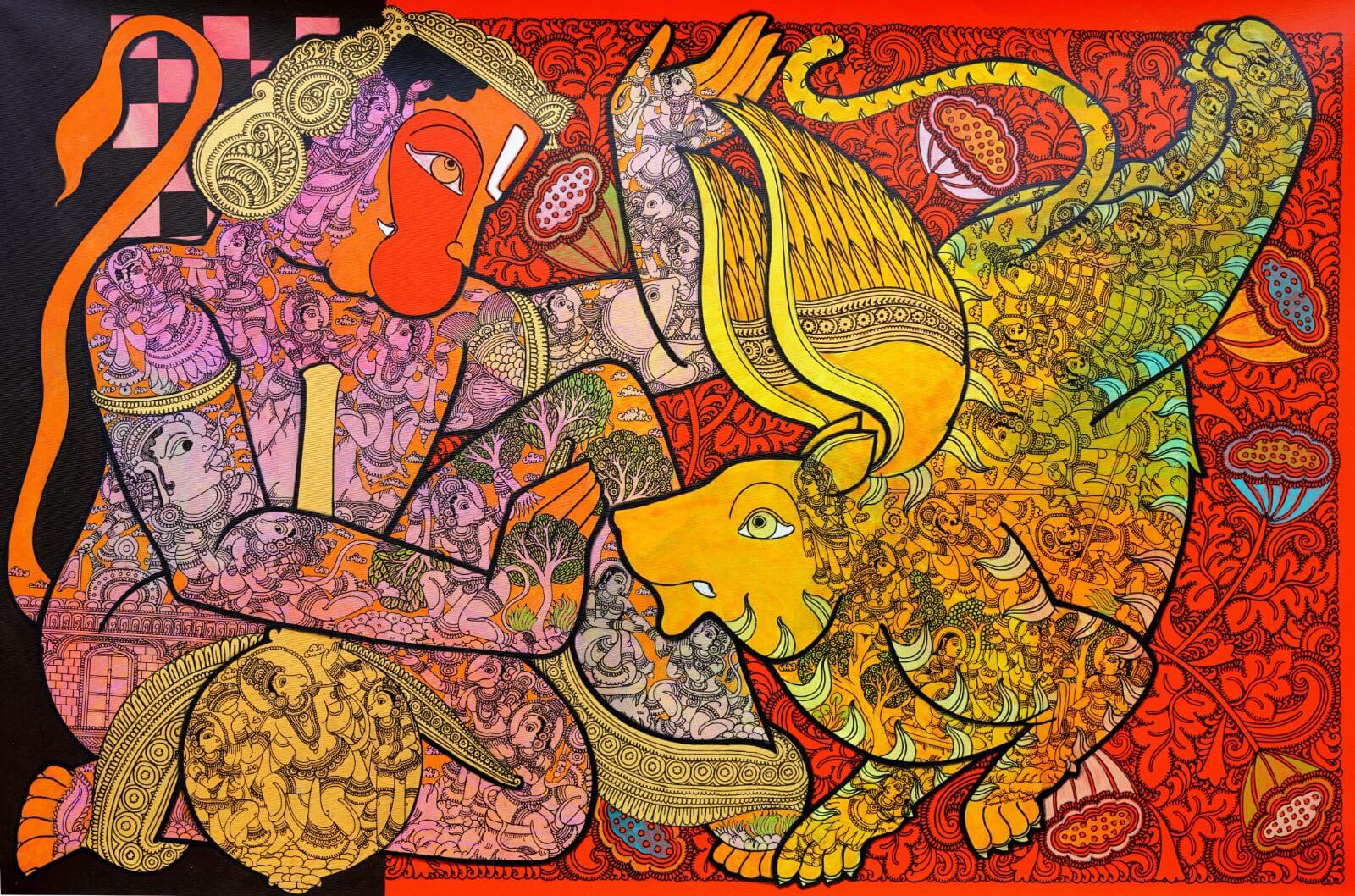 Hanuman's Journey in Sundarakanda by Ramesh Gorjala | Acrylic Painting