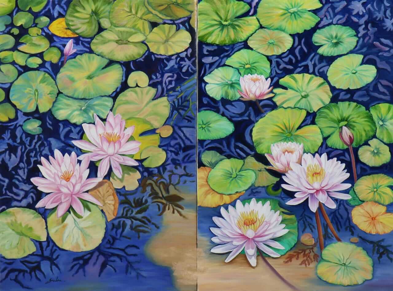 Tranquil Reflections in the Pond (Set of 2 works)
