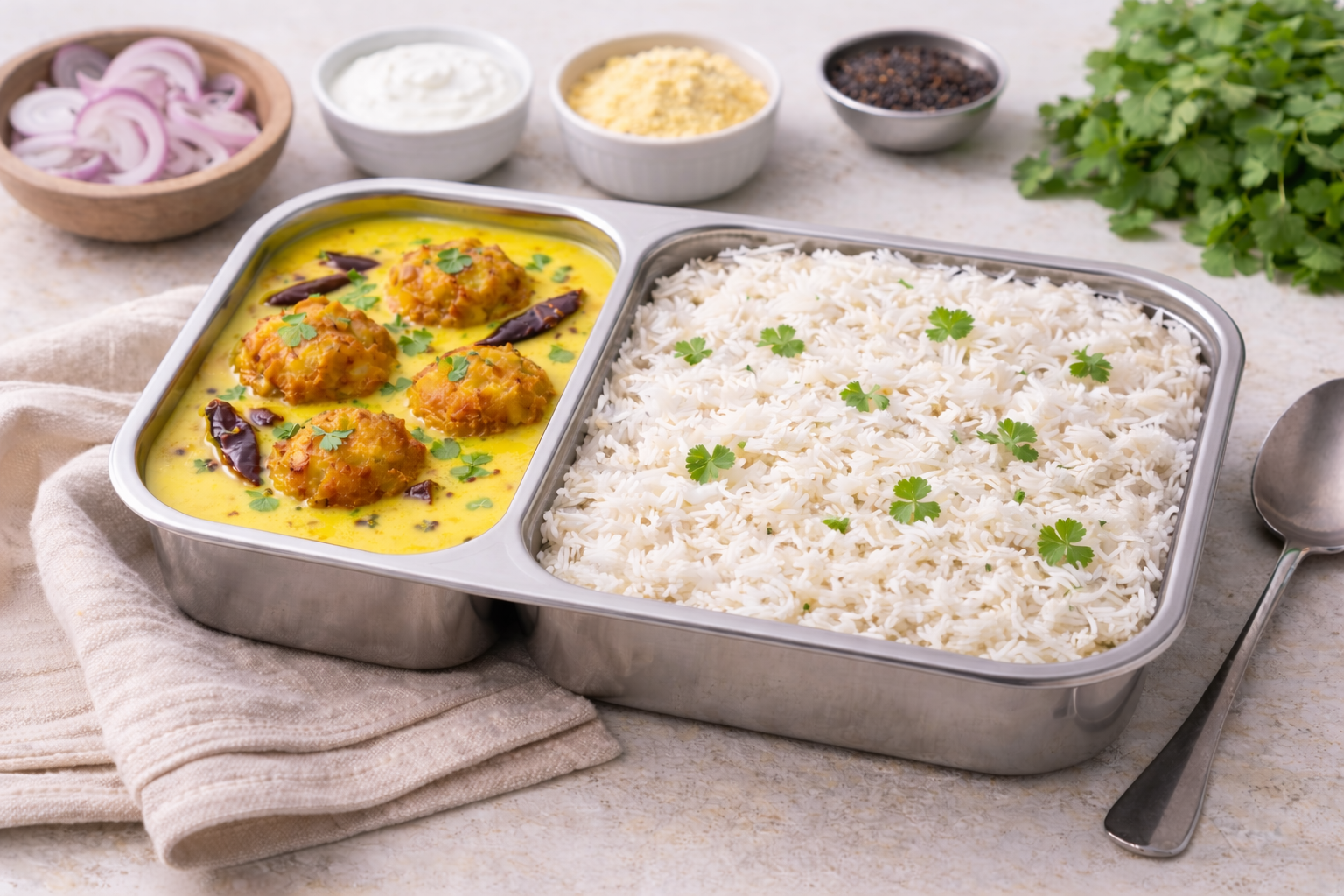 Kadhi Pakoda Rice Bowl