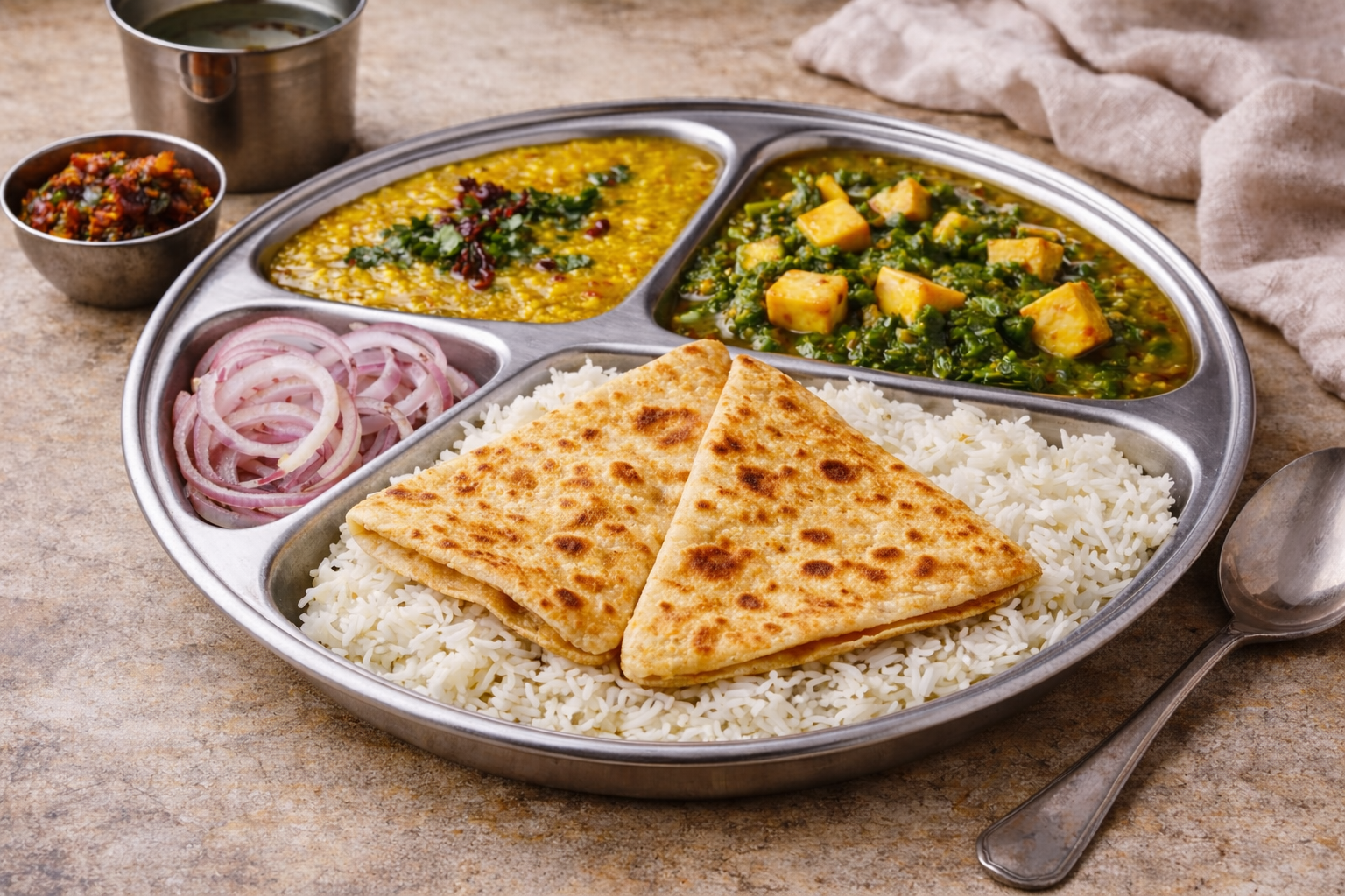 Palak Paneer Dal Tadka Homely Thali