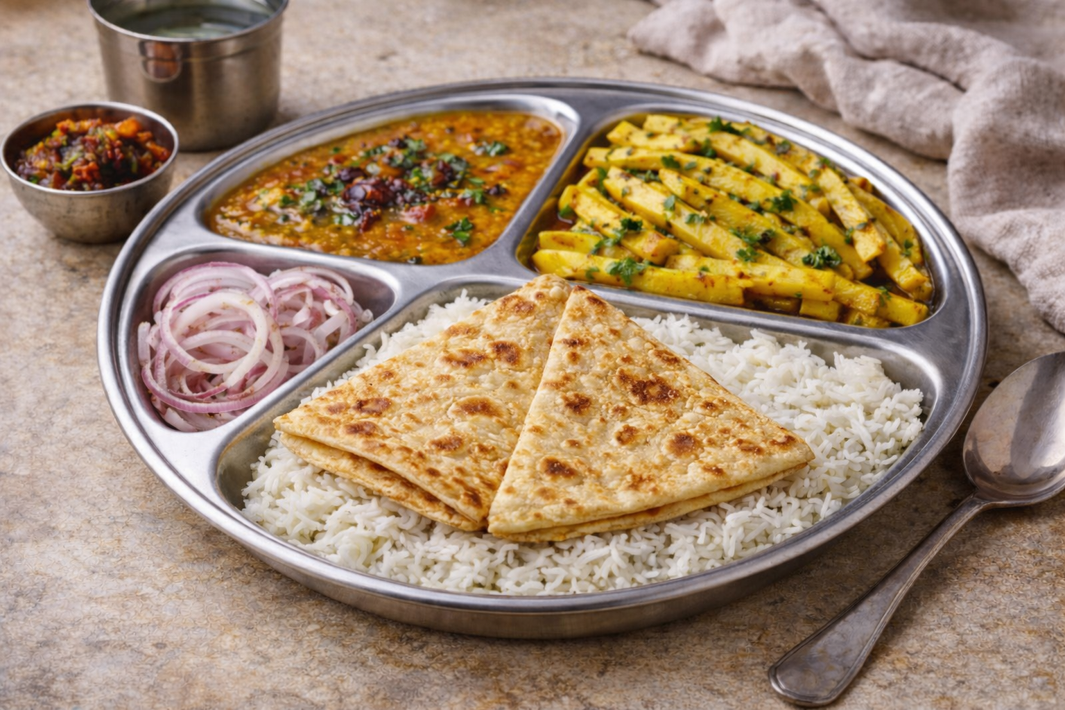 Sambhar Aloo Bhujia Homely Thali