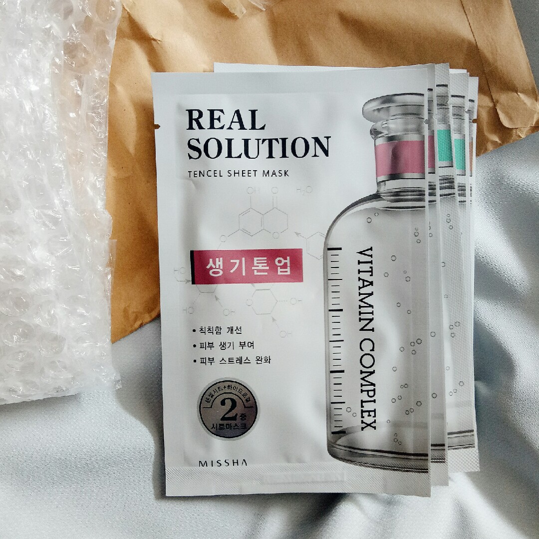 missha real solution tencel sheet mask glutathione Solution, Face Mask, 4 Variants, Pack Of 4 Sheets camellia sinensis leaf extract Missha Real Solution Tencel Sheet