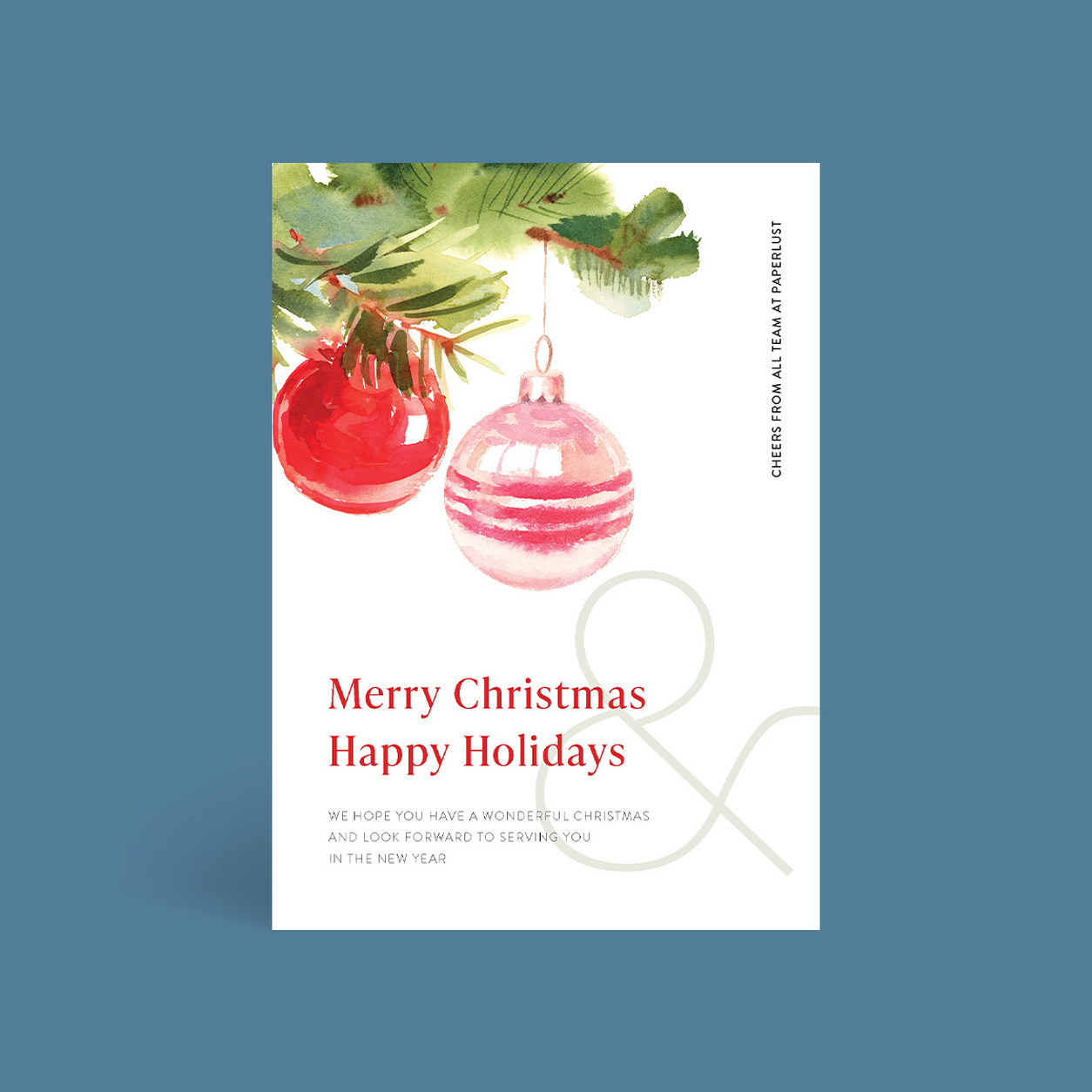 Baubles corporate Christmas card flat design tile, folded A6, 300gsm matte, full colour outside
