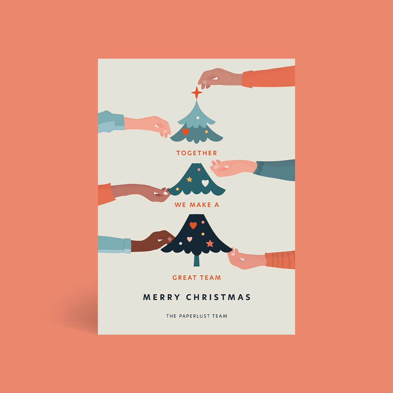 Teamwork corporate Christmas card flat design tile, folded A6, 300gsm matte, full colour outside