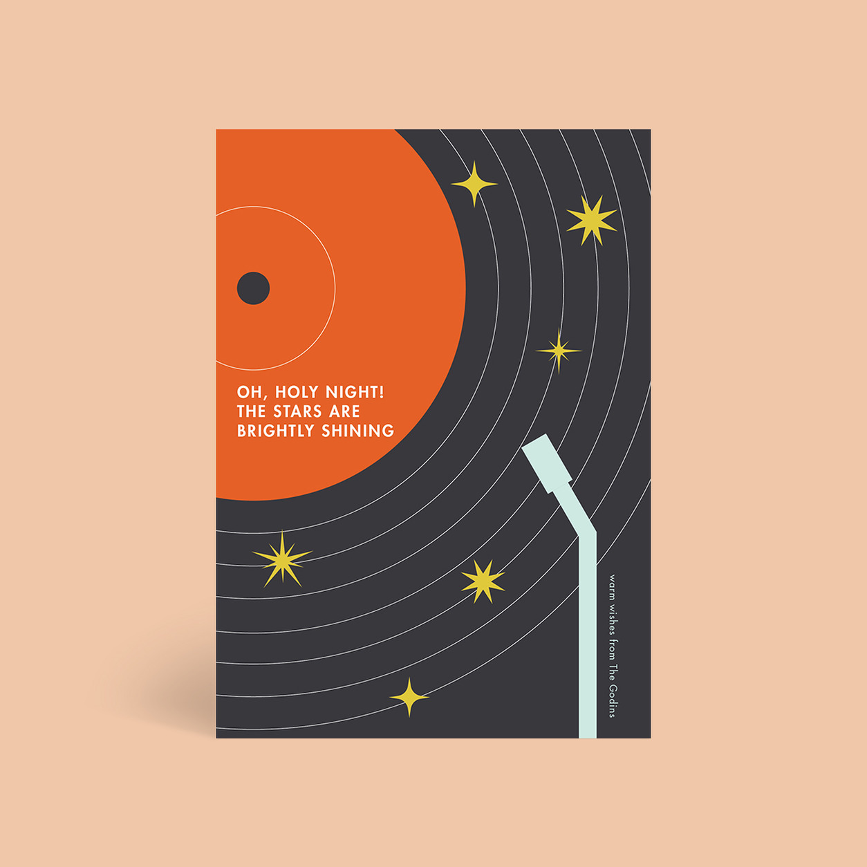 Spinning Stars corporate Christmas card flat design tile, folded A6, 300gsm matte, full colour outside