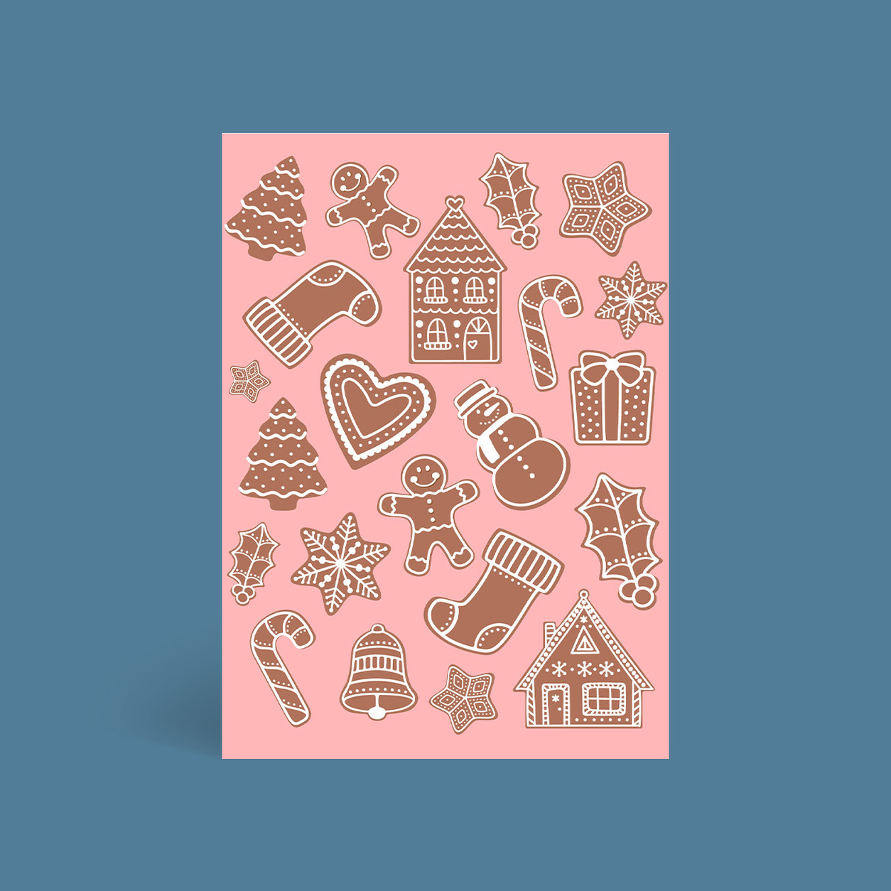 Gingerbread Cookies Type 2 corporate Christmas card flat design tile, folded A6, 300gsm matte, full colour outside