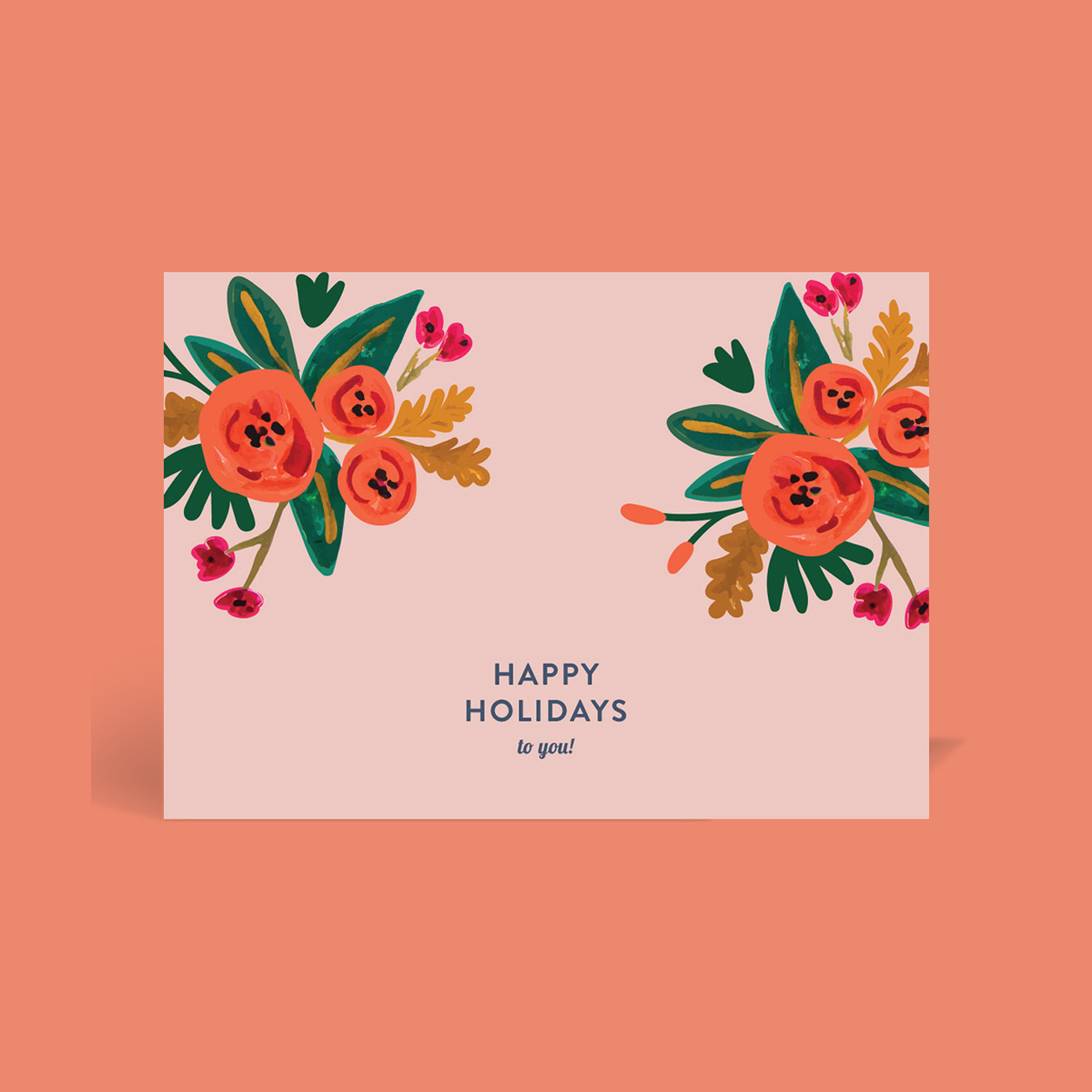 Floral Christmas corporate Christmas card flat design tile, folded A6, 300gsm matte, full colour outside
