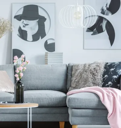 Modern grey couch and pillows