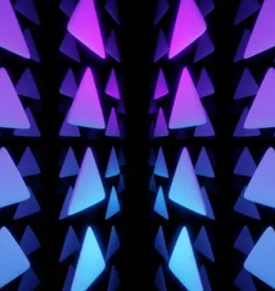 Intro animation with purple background and white triangles