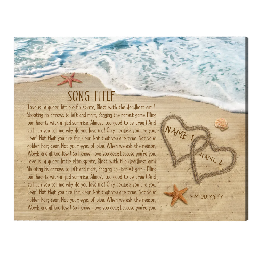 35+ Best Anniversary Gifts For Friends Will Love 53 Anniversary Gifts for Friends - Personalized Song Lyrics Written In The Sand On Canvas