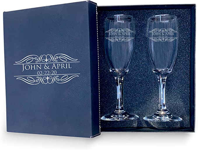 35+ Best Anniversary Gifts For Friends Will Love 68 Anniversary Gifts for Friends - Personalized Wedding Champagne Flutes with Box