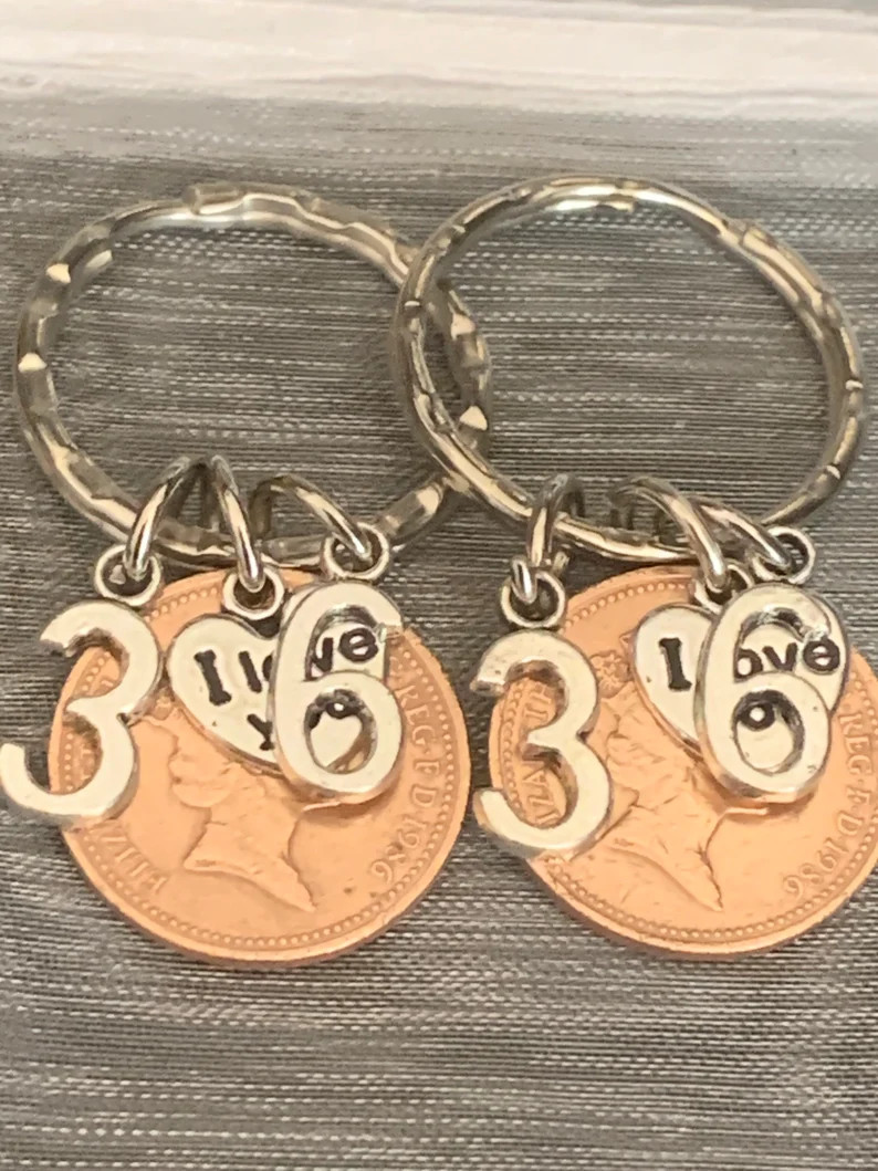 30 Thoughtful 36 Year Anniversary Gift for Him, Her, Couples 61 Coin-Keyrings