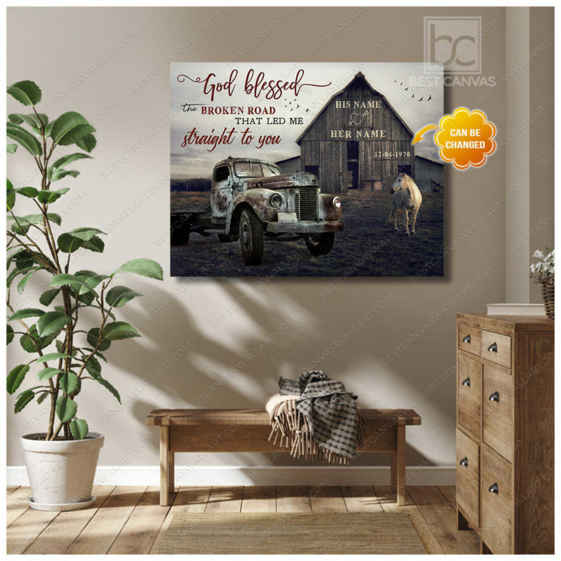 God Blessed The Broken Road Art Old Couple Canvas God Blessed The Broken Road Personalized Wall Art For Couples