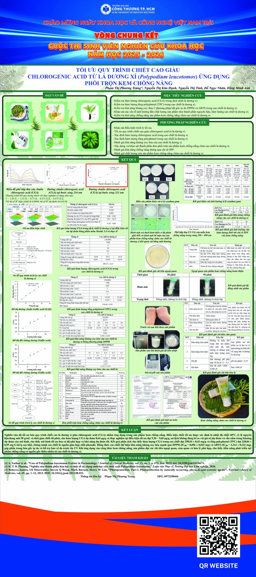 3. Tối ưu quy trình chiết cao giàu chlorogenic acid từ lá dương xỉ (Polypodium Leucotomos) ứng dụng phối trộn kem chống nắng
