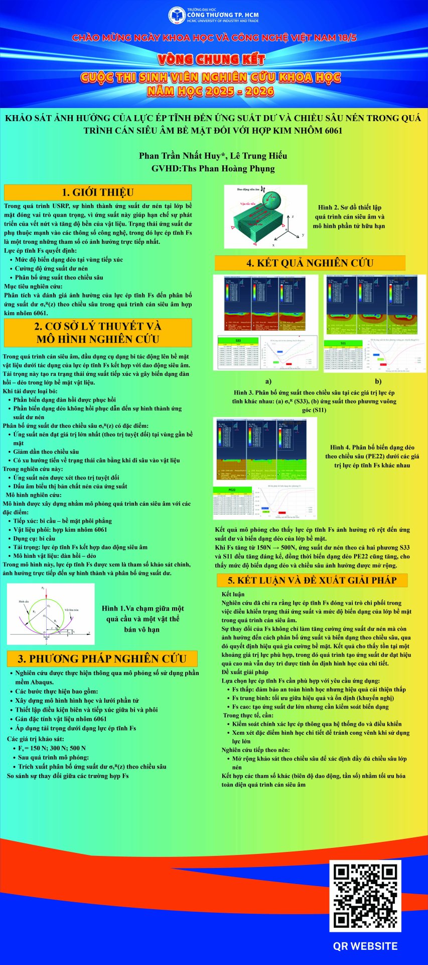 14. Khảo sát ảnh hưởng của lực ép tỉnh đến ứng xuất dư và chiều sau nén trong quá trình cán siêu âm bề mặt hợp kim nhôm 6061