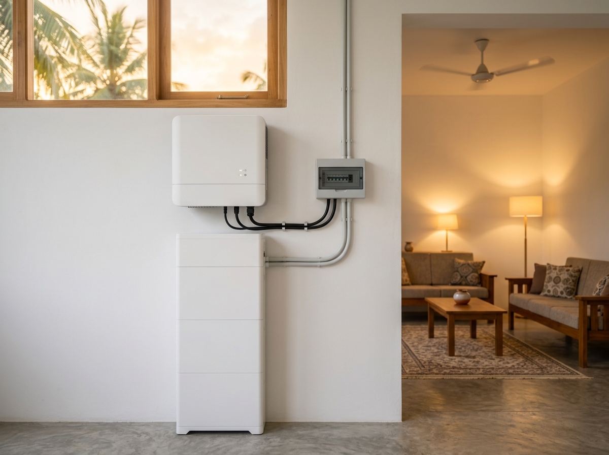 Illustrative — hybrid systems pair the array with a lithium battery