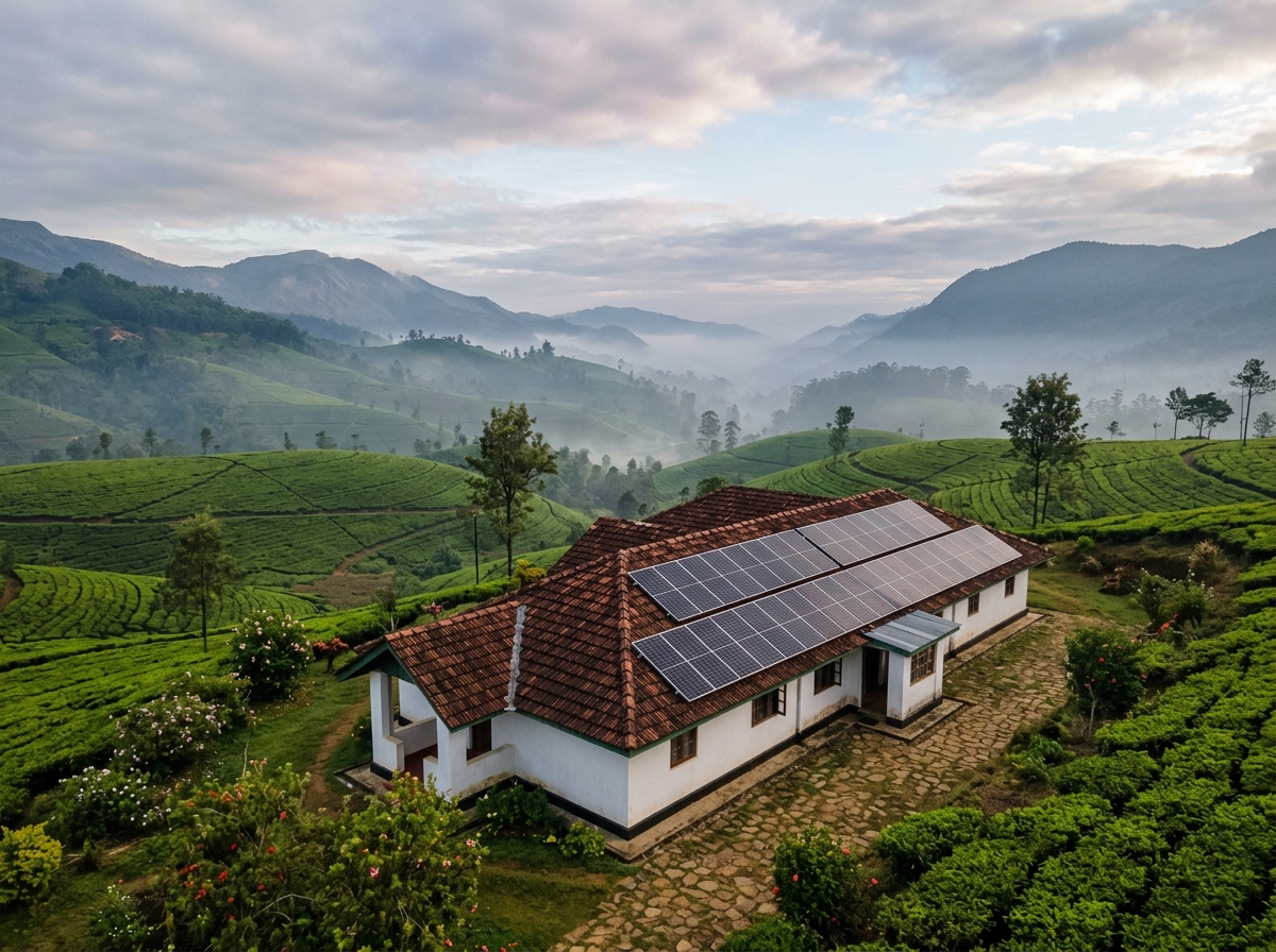 Illustrative — off-grid arrays are oversized to carry cloudy days