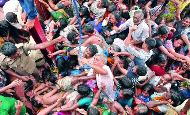A file photo of the Pushkar ghat stampede on July 14. A file photo of the Pushkar ghat stampede on July 14.