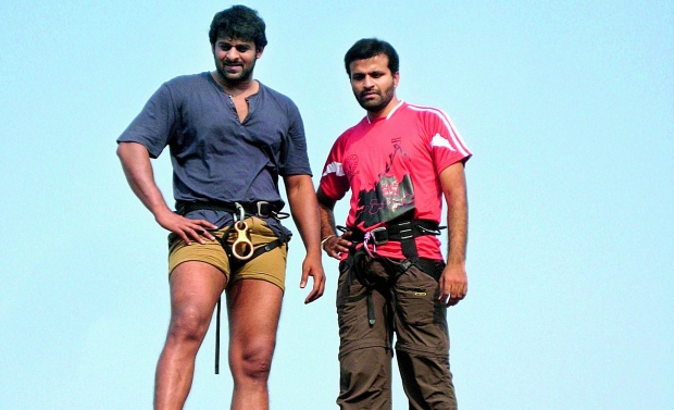 Celebrity student: B. Shekhar Babu instructing actor Prabhas in rock climbing Celebrity student: B. Shekhar Babu instructing actor Prabhas in rock climbing