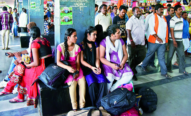 Activists protest the hike in bus fares for Pushkaralu at the Secunderabad Jubilee Bus Stand on Sunday. (Photo: DC) Activists protest the hike in bus fares for Pushkaralu at the Secunderabad Jubilee Bus Stand on Sunday. (Photo: DC)