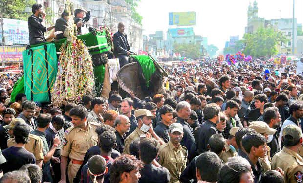 A view of the Muharram procession as it passes through Charminar in Hyderabad A view of the Muharram procession as it passes through Charminar in Hyderabad