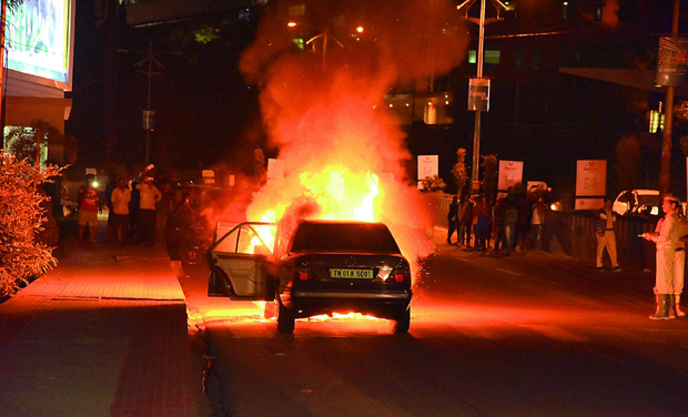A car catches fire all of a sudden at Hitec City area in Hyderabad on Saturday.The fire later doused by fire fighting personnel. (Photo: Deccan Chronicle) A car catches fire all of a sudden at Hitec City area in Hyderabad on Saturday.The fire later doused by fire fighting personnel. (Photo: Deccan Chronicle)