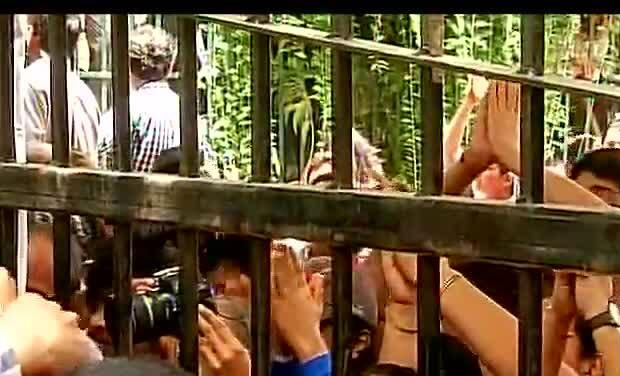 BMC officials reach Campa Cola Compound,people block entrance. (Photo: ANI twitter) BMC officials reach Campa Cola Compound,people block entrance. (Photo: ANI twitter)
