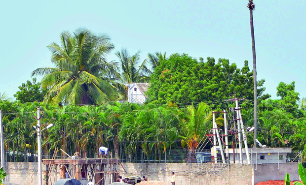 The Lingamaneni guest house on the Krishna river bund. The Lingamaneni guest house on the Krishna river bund.