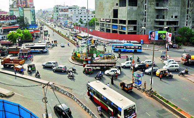 A view of Benz Circle, where the flyover was proposed to reduce the increasing traffic in Vijayawada, on Thursday. (Photo: DC) A view of Benz Circle, where the flyover was proposed to reduce the increasing traffic in Vijayawada, on Thursday. (Photo: DC)