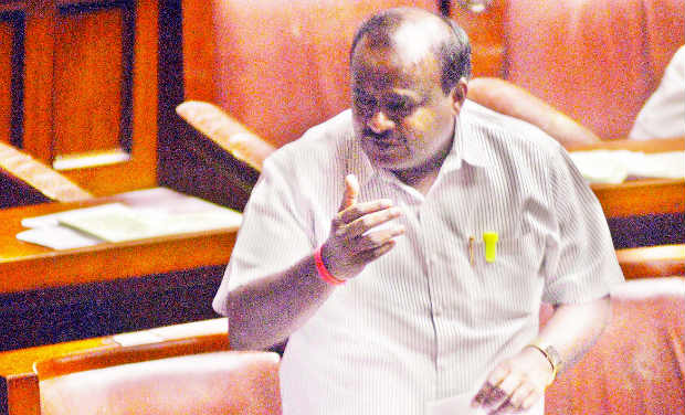 JD(S) leader H.D. Kumaraswamy who has lost the post of leader of the opposition, speaks in the assembly. JD(S) leader H.D. Kumaraswamy who has lost the post of leader of the opposition, speaks in the assembly.