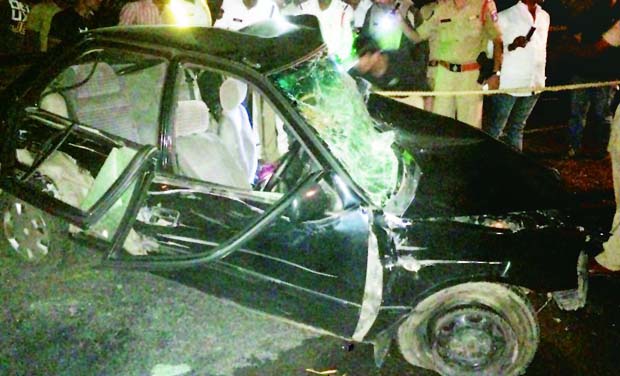 The car in which the dead passengers were travelling. The mishap occurred on ORR on Saturday night. The car in which the dead passengers were travelling. The mishap occurred on ORR on Saturday night.