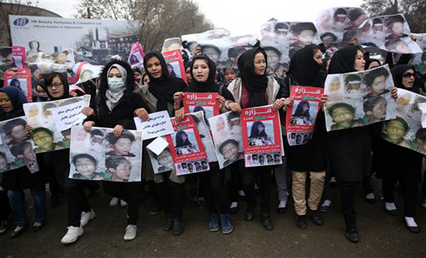 Women march in the Afghan capital of Kabul with pictures showing ethnic Hazaras who were allegedly killed by the Taliban, calling for a new government that can ensure security in the country. Farsi posters carried by the protesters call for security Women march in the Afghan capital of Kabul with pictures showing ethnic Hazaras who were allegedly killed by the Taliban, calling for a new government that can ensure security in the country. Farsi posters carried by the protesters call for security