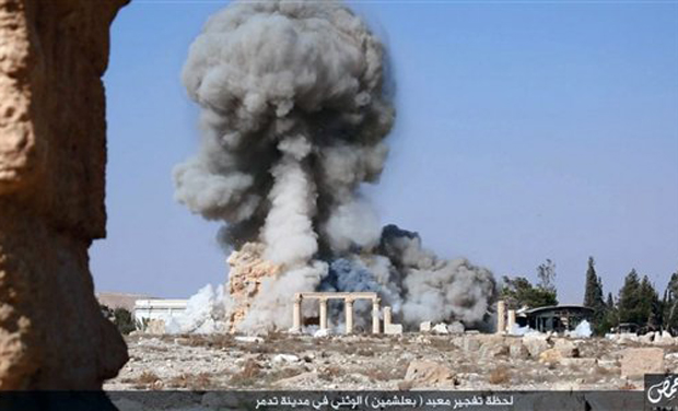 Smoke from the detonation of the 2,000-year-old temple of Baalshamin in Syria's ancient caravan city of Palmyra. (Photo: AP) Smoke from the detonation of the 2,000-year-old temple of Baalshamin in Syria's ancient caravan city of Palmyra. (Photo: AP)