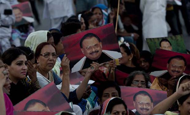 Supporters of the Muttahida Qaumi Movement, or MQM, one of Pakistan's major political parties, sit in protest condemning the arrest in London of its leader (Photo: AP) Supporters of the Muttahida Qaumi Movement, or MQM, one of Pakistan's major political parties, sit in protest condemning the arrest in London of its leader (Photo: AP)