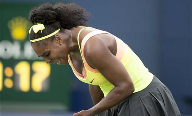 Serena Williams, of the United States, reacts to a point on her way to defeating Flavia Pennetta, of Italy, at the Rogers Cup tennis tournament. (Photo: AP) Serena Williams, of the United States, reacts to a point on her way to defeating Flavia Pennetta, of Italy, at the Rogers Cup tennis tournament. (Photo: AP)