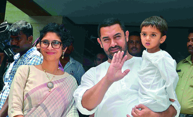 Aamir Khan with Kiran Rao and his little son Azad Aamir Khan with Kiran Rao and his little son Azad
