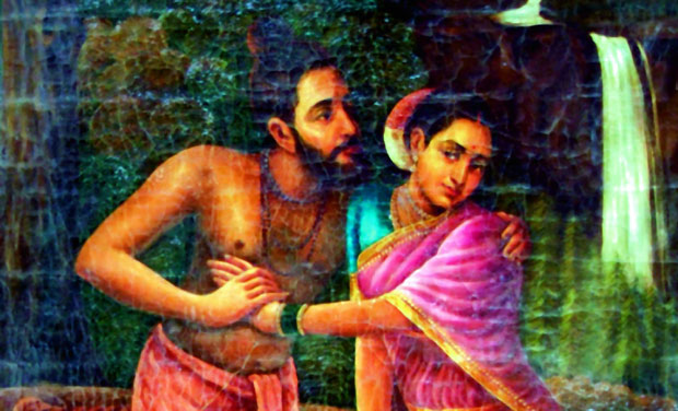 Oil painting of Arjuna and Subhadra Oil painting of Arjuna and Subhadra