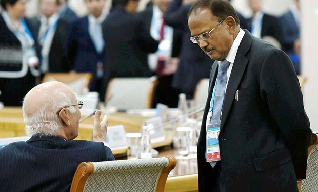 During the meeting, the National Security Advisers are expected to discuss cross-border terrorism, bail for Mumbai terror attack mastermind Zaki-ur-Rehman Lakhvi and other security issues of mutual concern. (Photo: PTI) During the meeting, the National Security Advisers are expected to discuss cross-border terrorism, bail for Mumbai terror attack mastermind Zaki-ur-Rehman Lakhvi and other security issues of mutual concern. (Photo: PTI)