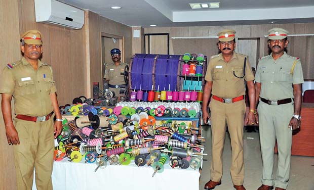 Seized kites and manja threads on display on Sunday. Seized kites and manja threads on display on Sunday.