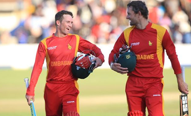 Zimbabwe cricketers Sean Williams (left) and Craig Ervine walk off the pitch after beating New Zealand in the first ODI at the Harare Sports Club on Sunday. (Photo: AP) Zimbabwe cricketers Sean Williams (left) and Craig Ervine walk off the pitch after beating New Zealand in the first ODI at the Harare Sports Club on Sunday. (Photo: AP)