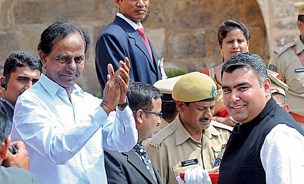 Chief Minister KCR applauds as shooter Gagan Narang steps up to receive his cash award on Friday. Chief Minister KCR applauds as shooter Gagan Narang steps up to receive his cash award on Friday.