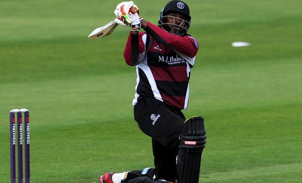 35-year-old West Indies left-hander Chris Gayle, renowned as one of the most dynamic batsmen in world cricket today, struck 10 fours and 15 sixes as he made a stunning 151 not out off just 62 balls at Taunton's County Ground. (Photo: Twitter) 35-year-old West Indies left-hander Chris Gayle, renowned as one of the most dynamic batsmen in world cricket today, struck 10 fours and 15 sixes as he made a stunning 151 not out off just 62 balls at Taunton's County Ground. (Photo: Twitter)