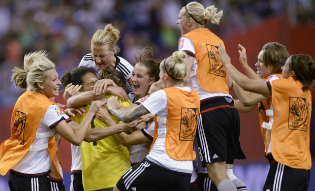 Germany captain Nadine Angerer was the heroine of the night as the goalkeeper saved 20-year-old substitute Claire Lavogez's final penalty in the shoot-out. (Photo: AP) Germany captain Nadine Angerer was the heroine of the night as the goalkeeper saved 20-year-old substitute Claire Lavogez's final penalty in the shoot-out. (Photo: AP)