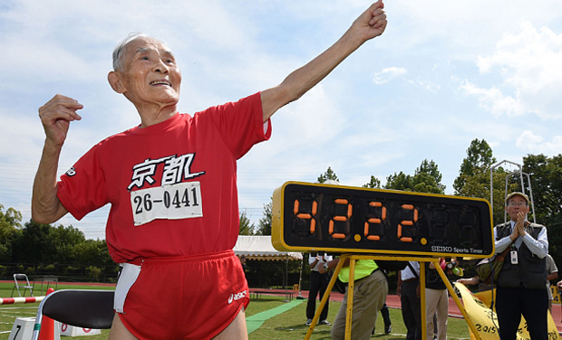 A fleet-footed Japanese centenarian Hidekichi Miyazaki raced into the Guinness World Records reference book and declared himself a "medical marvel" as he continues to stalk sprint king Usain Bolt. (Photo: AFP) A fleet-footed Japanese centenarian Hidekichi Miyazaki raced into the Guinness World Records reference book and declared himself a "medical marvel" as he continues to stalk sprint king Usain Bolt. (Photo: AFP)