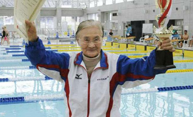 Japanese swimmer Mieko Nagaoka only took up swimming when she hit 80, one of the growing number of elderly Japanese who are enjoying longer and healthier lives as the country ages. (Photo: AP) Japanese swimmer Mieko Nagaoka only took up swimming when she hit 80, one of the growing number of elderly Japanese who are enjoying longer and healthier lives as the country ages. (Photo: AP)