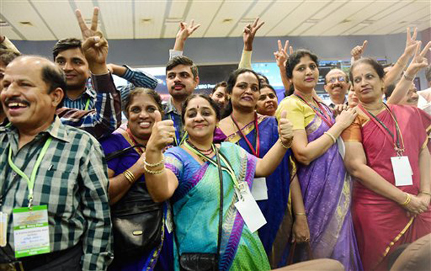 ISRO scientists and other officials celebrate the success of Mars Orbiter Mission at MARS Orbiter Command Network complex in Bengaluru (Photo: PTI) ISRO scientists and other officials celebrate the success of Mars Orbiter Mission at MARS Orbiter Command Network complex in Bengaluru (Photo: PTI)